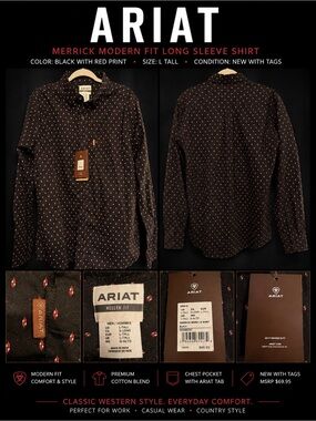 Ariat Black Long Sleeve Shirt with Red Dot Print
